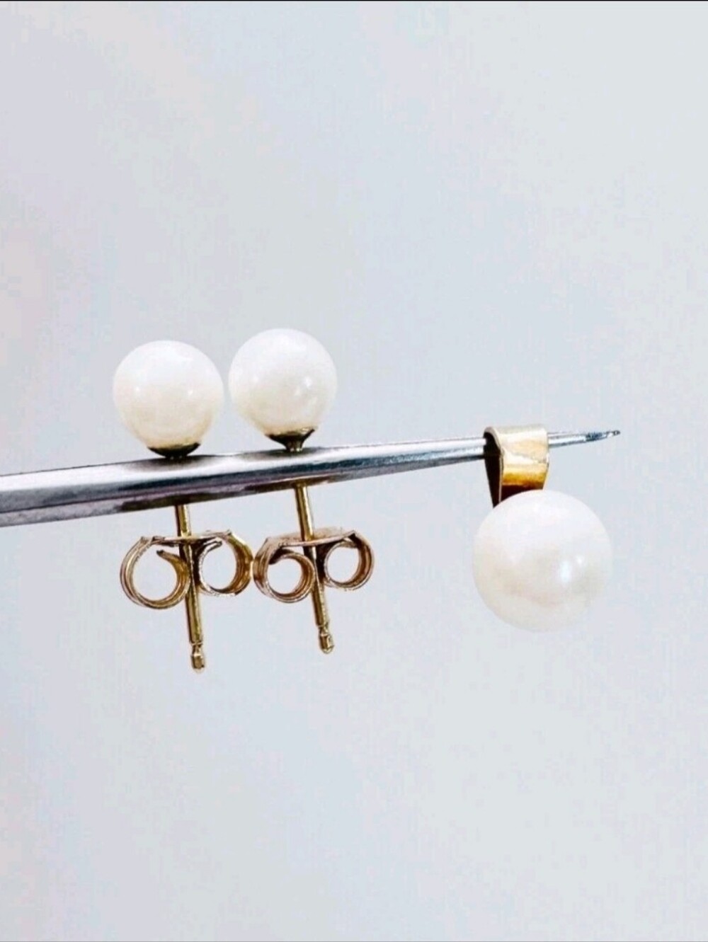 14k Solid Gold Freshwater Pearl Stud Earrings And Pendant Set - Picture 2 of 16